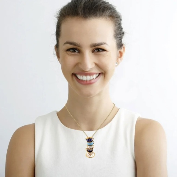 Blue Tea Time Cups Alice in Wonderland Necklace - Picture 6 of 9